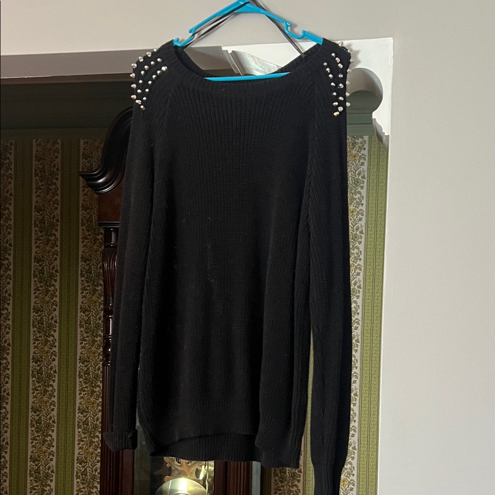 Black Sweater with Pearl Accents